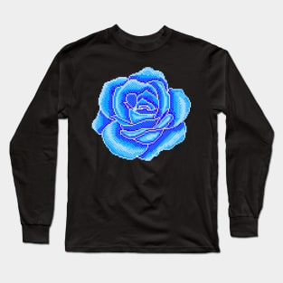 Pixel Blue Rose Long Sleeve T-Shirt